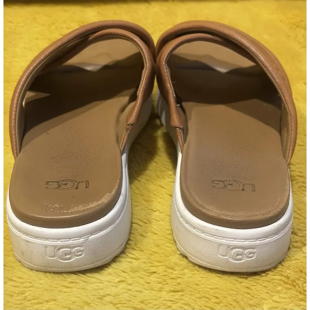 UGG Goldenstar Chestnut Leather Platform Slingback Sandals Women's Sz 8 Beach
